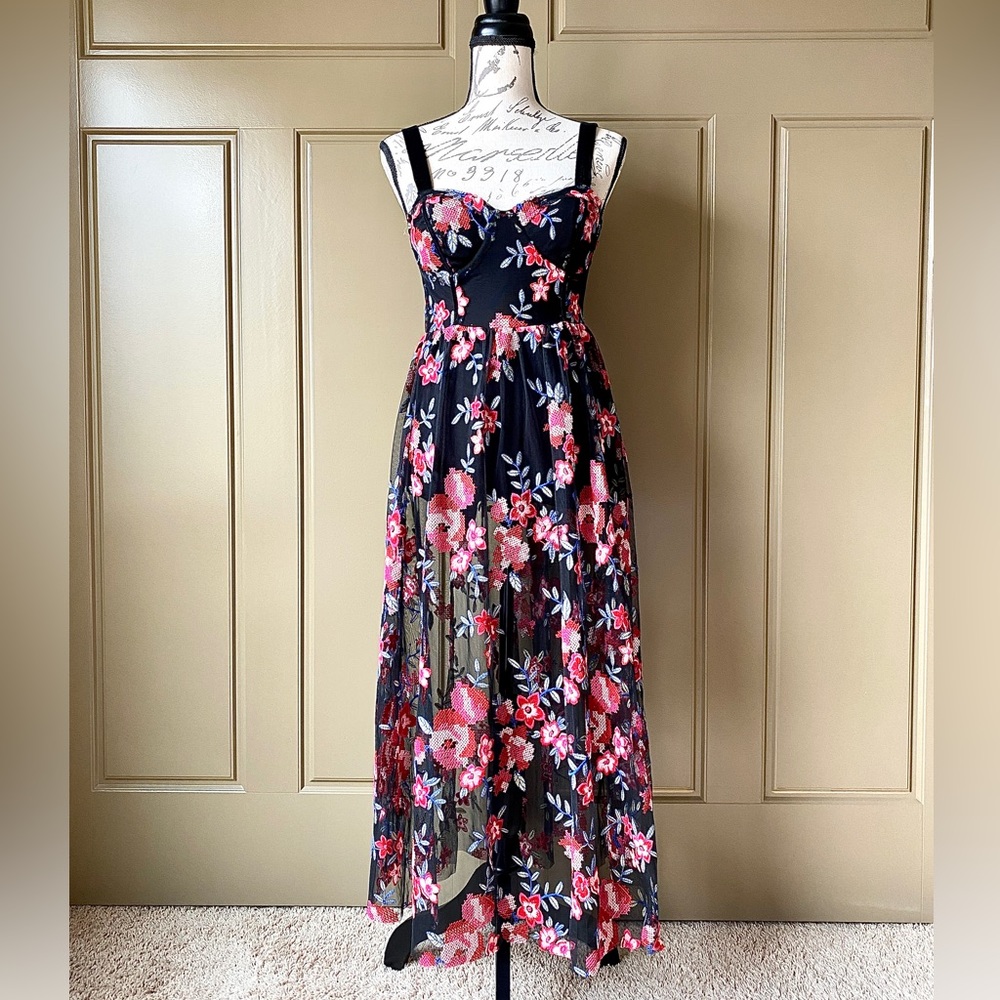 Forever 21 Black and Floral Maxi-Romper Dress